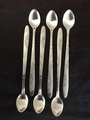 6 Iced Tea Spoons_Set of Six Stainless Steel Long Handle Ice Coffee 7.5" Desert Unbranded Ice Tea Spoon