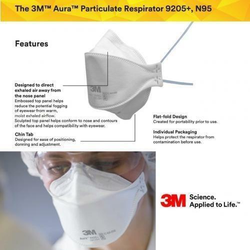 *50-Pack* 3M Aura N95 Protective Disposable Respirator Face Mask 9205+ 3M 9205+ 9205 - фотография #3