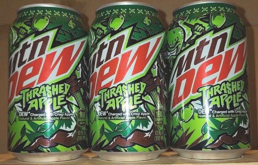 THRASH with NEW Mountain Dew Thrashed Apple. (3 pack of SINGLE CANS) Free Ship! Mountain Dew