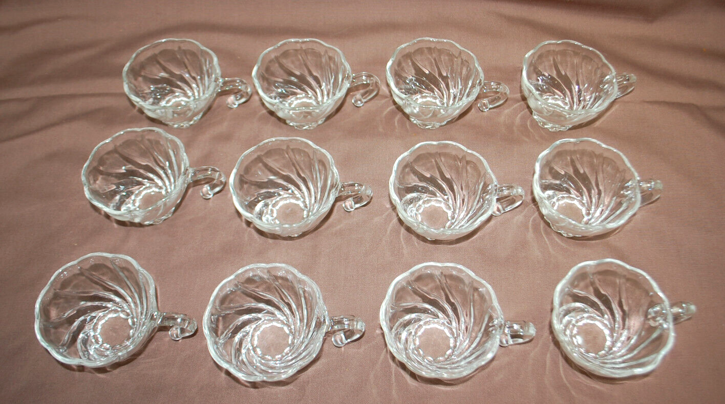 Hazel-Atlas Colonial Swirl Shell Crystal Punch Bowl,Stand,12 Cups & Ladle  T1336 Hazel Atlas - фотография #19