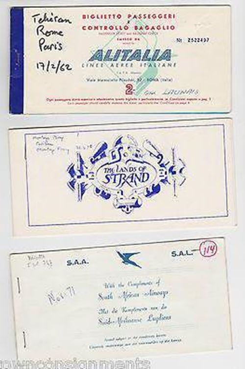 South Afirca & Italian Airways Vintage Paris to Rome Flight Boarding Tickets 196 Без бренда
