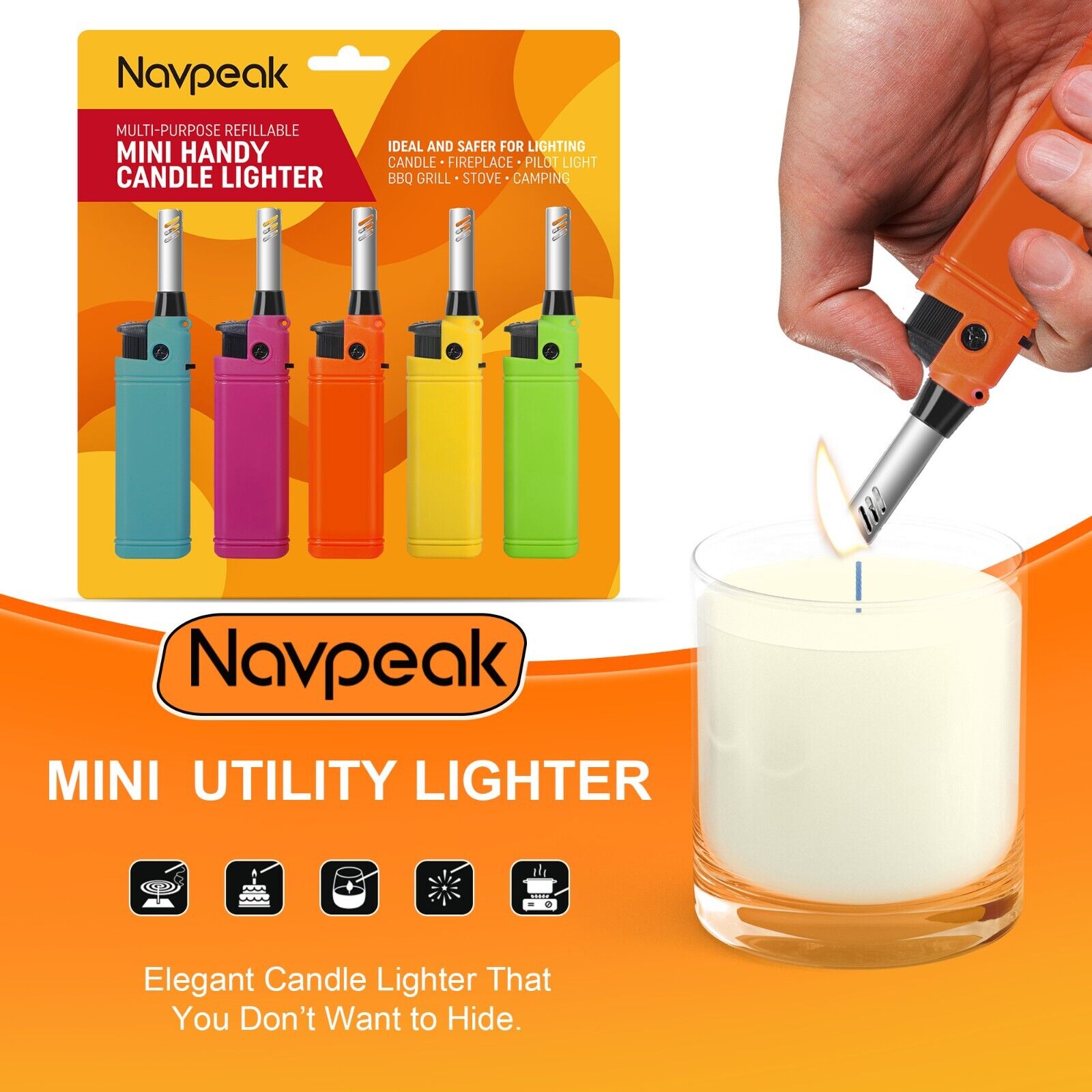 Mini Candle Lighter 5 Pack Refillable Long Neck Butane Gas Lighters for Stove Без бренда - фотография #2
