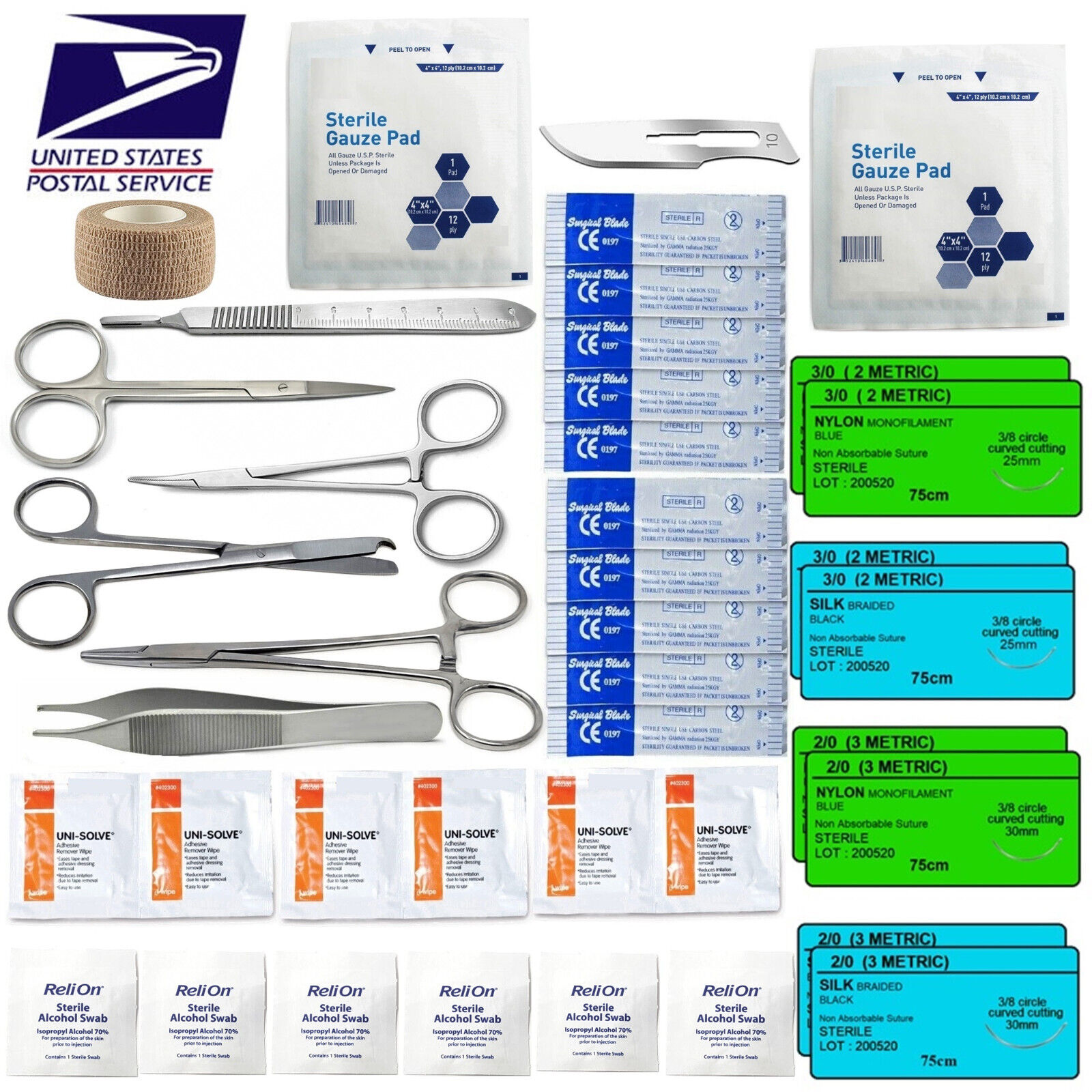 Surgical Suture Kit Basic First Aid Medical Travel Kit - 39 Pieces USA MADE !! Unbranded 39 Pcs Kit