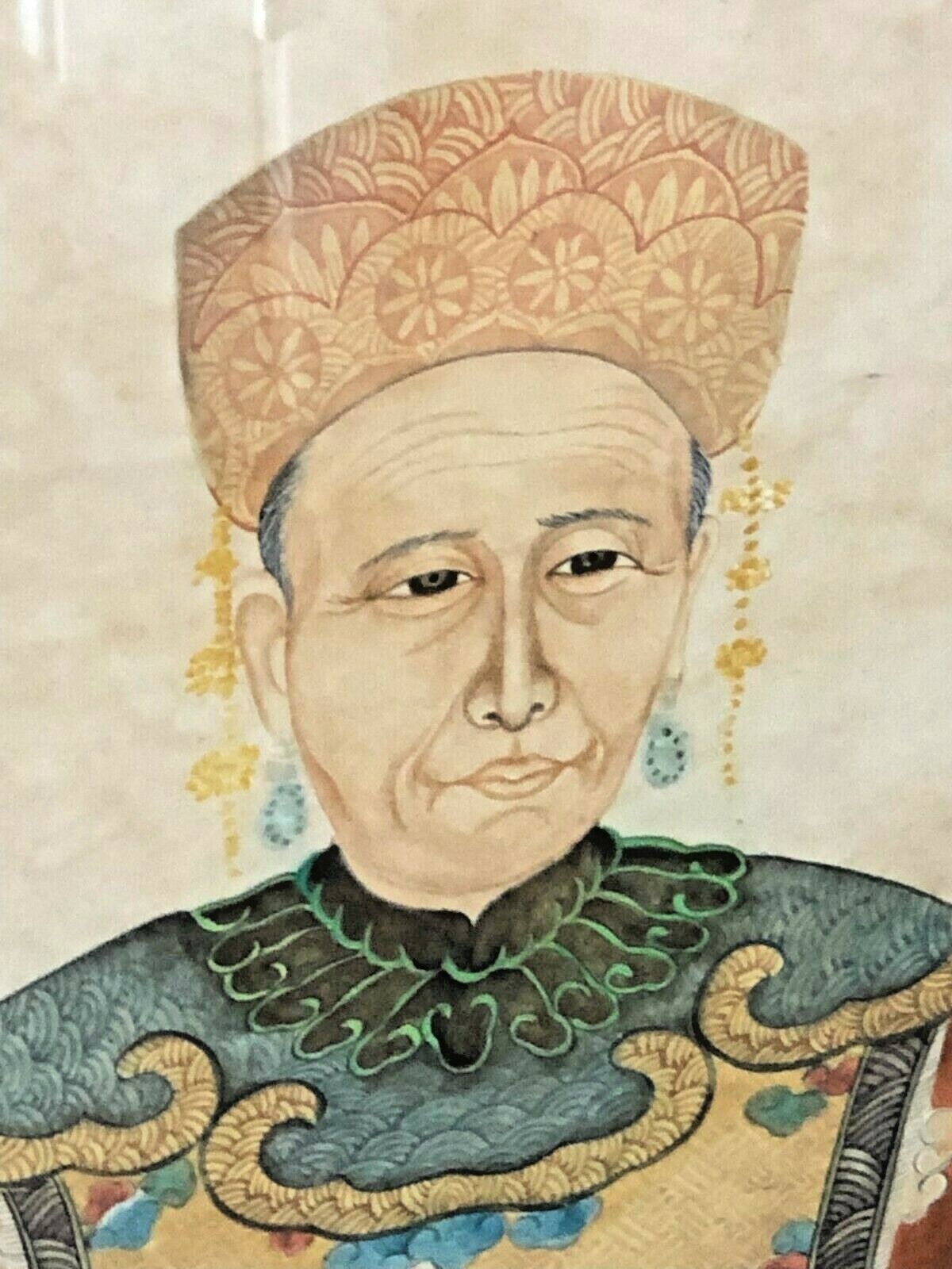 Matched Pair Chinese Ancestor Portraits Large 48"x32" Qing Dynasty 4 Claw Dragon Без бренда - фотография #9