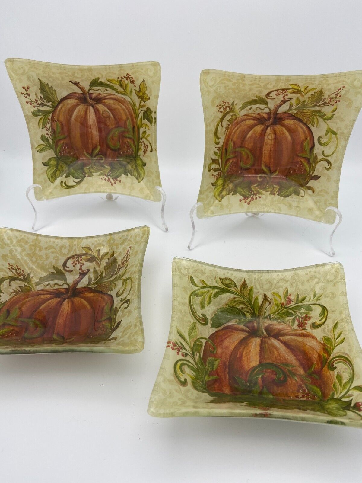 Square Glass Pumpkin/Harvest Trinket/Nut Dishes by Prima Designs  4 3/4  x 4 3/4 Prima - фотография #3
