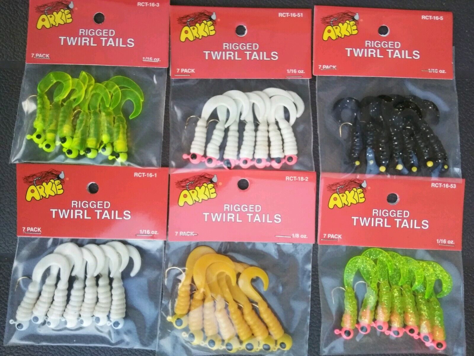 Arkie Rigged Twirl Tails grub 1/16 1/8 Oz Crappie Jigs Lot 6-Pack assortment 42  Arkie Does Not Apply