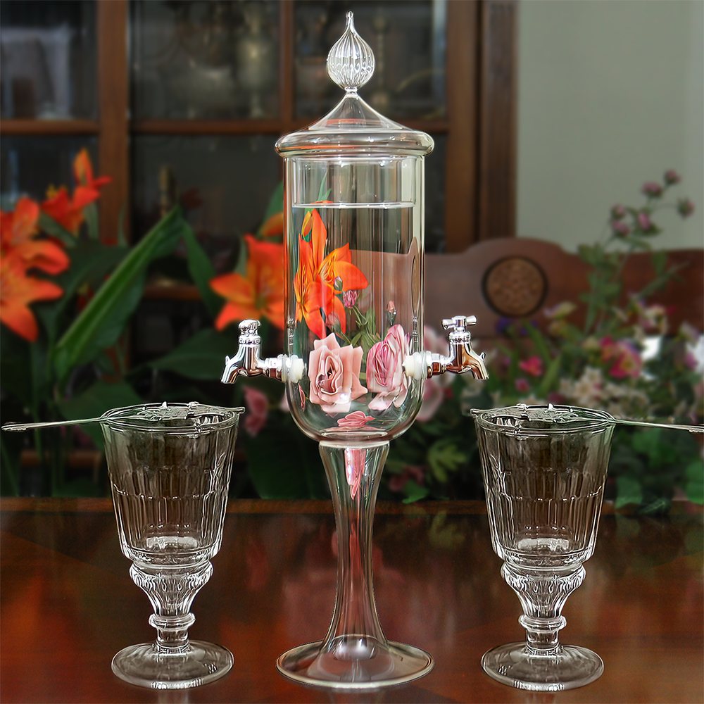 PREMIUM ABSINTHE WATER FOUNTAIN PETITE SET GLASSES & SPOONS Absinthe On The Net 4SPS AbsintheFountain