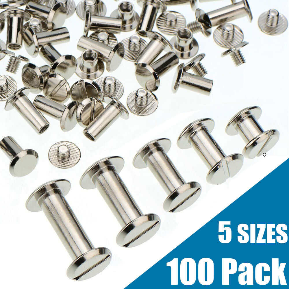 100 Pack Silvery Chicago Screws Metal Screw Posts Nail Rivet for Leather Crafts Unbranded