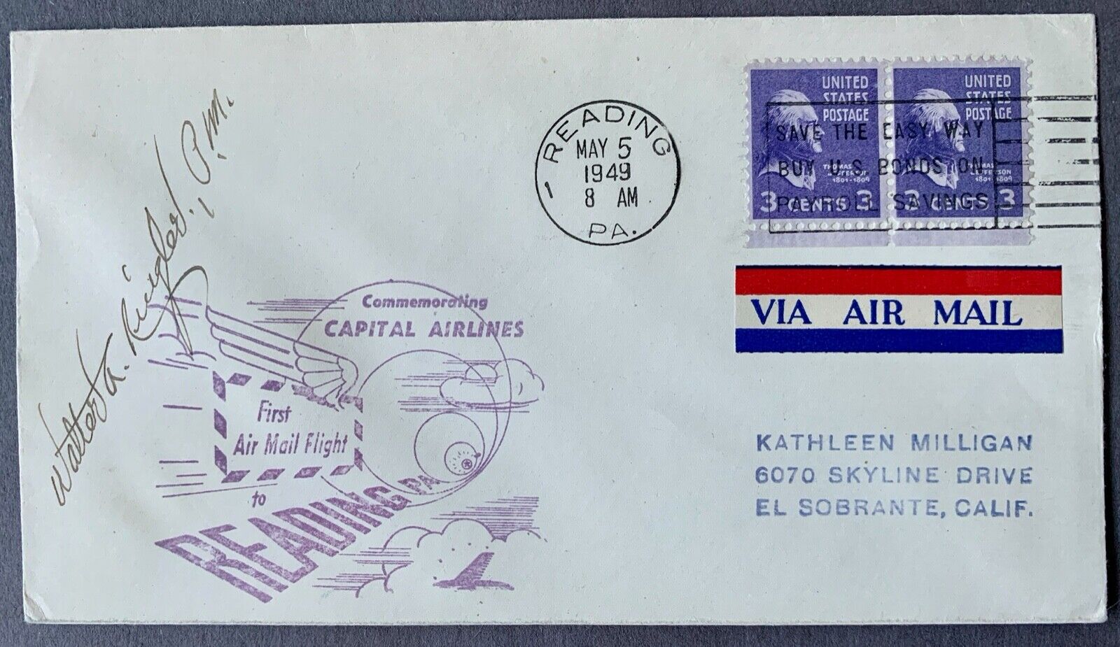Reading PA two first air mail flight covers 1941 and 1949 AM2 and Capital Air Без бренда - фотография #3