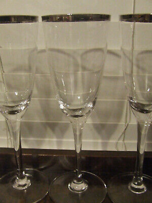 6 Vintage Tall Crystal Wine Goblets 9" with Silver Platinum Rim Unknown - фотография #4