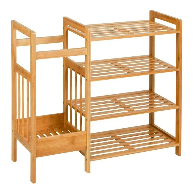 4-Tier Bamboo 8-Pair Entryway Shoe and Accessory Organizer Rack, Natural Без бренда - фотография #2