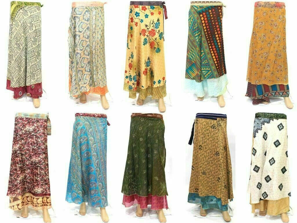 Vintage Silk Sari Recycled Magic Wrap Around Skirt Reversible Women Dress Lot Handmade Does Not Apply - фотография #9