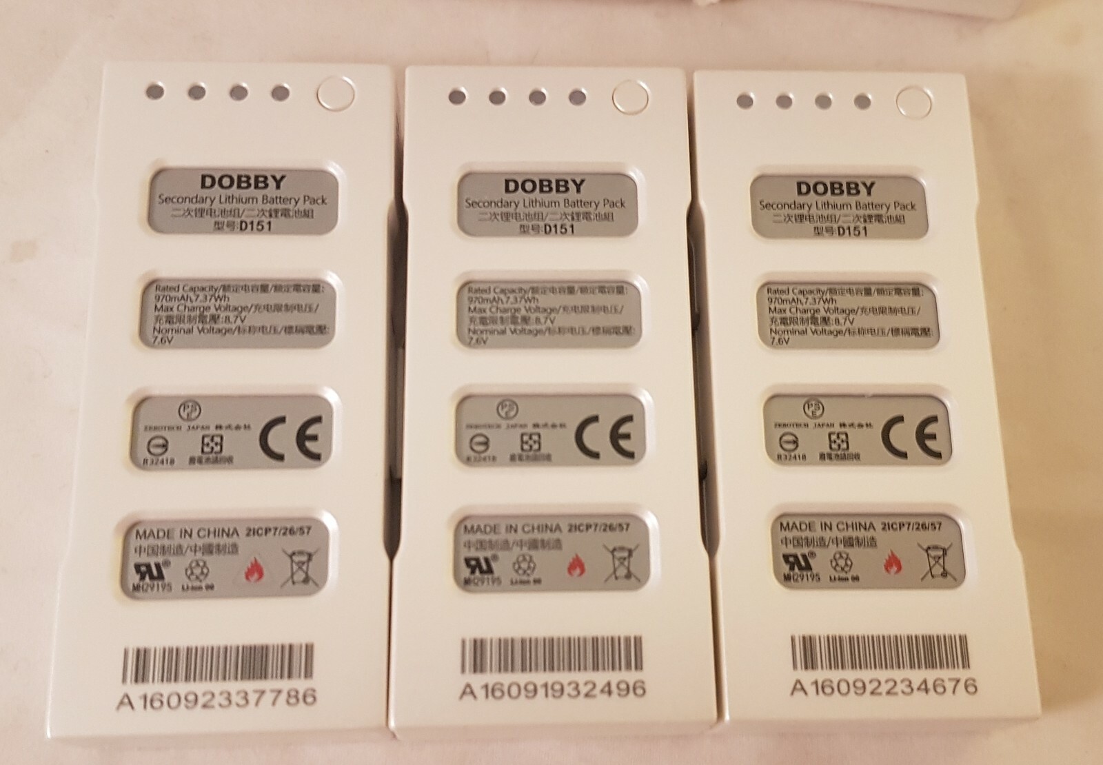 LOT 3! OEM Zerotech Dobby Pocket Selfie Drone Battery Pack D151 7.6V Original ZEROTECH D151 - фотография #2