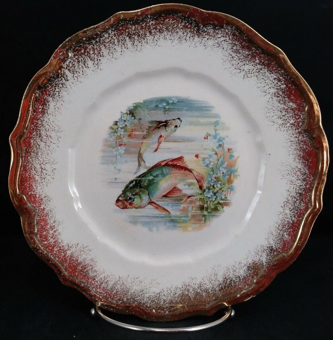 Antique Huntington Fish-Themed 18" Platter + Set Of Three 8" Plates c1890-1907 Huntington NA - фотография #8