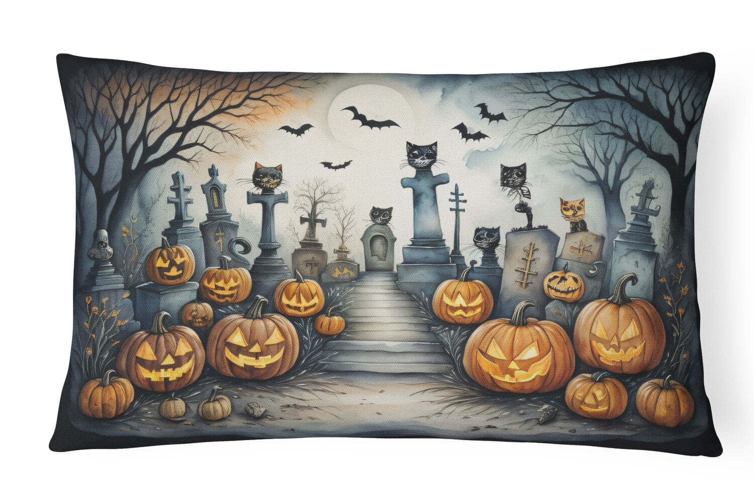 Cat Cemetery Spooky Creepy Halloween Fabric Decorative Pillow DAC2271PW1216 Без бренда