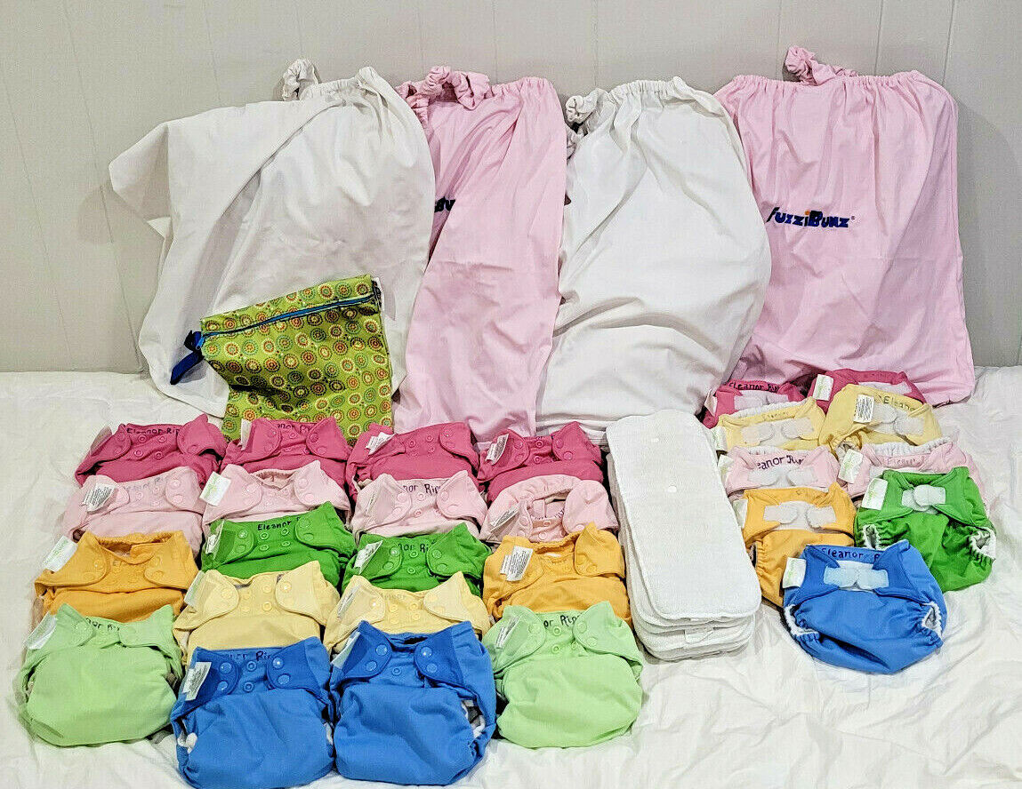BumGenius 27 Lot Cloth Diapers All-in-One & Original Pocket One Size  +4Wet bags bumGenius