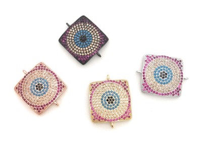 Evil Eye Charm; CZ Micro Pave Square Connector; Jewelry Findings; Supplies; N/A Does Not Apply