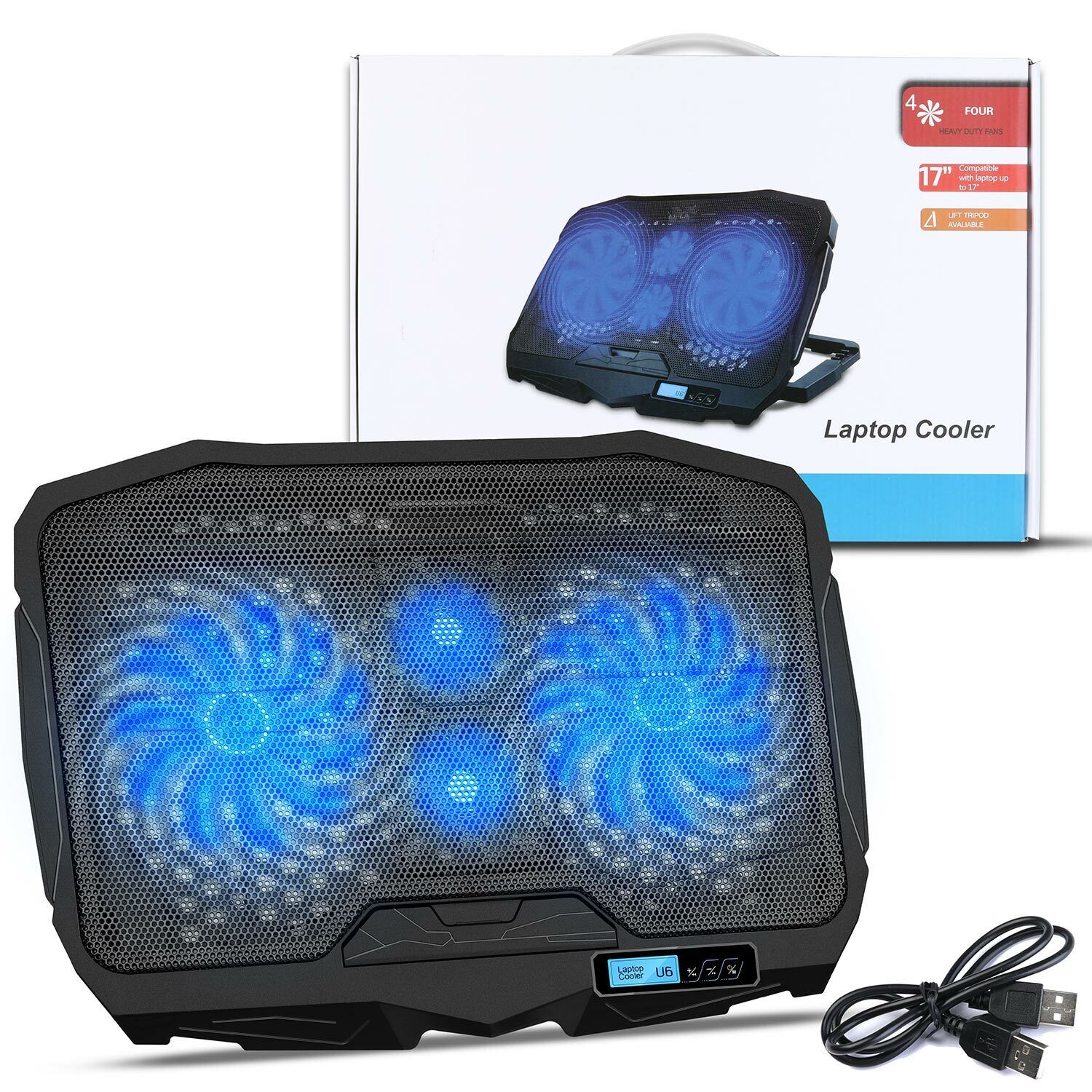 Wind Laptop Cooling Pad LED Display - 4 Blue LED Fans Light Quiet Rapid Cooler YELLOW-PRICE YP-LCP-45 - фотография #12