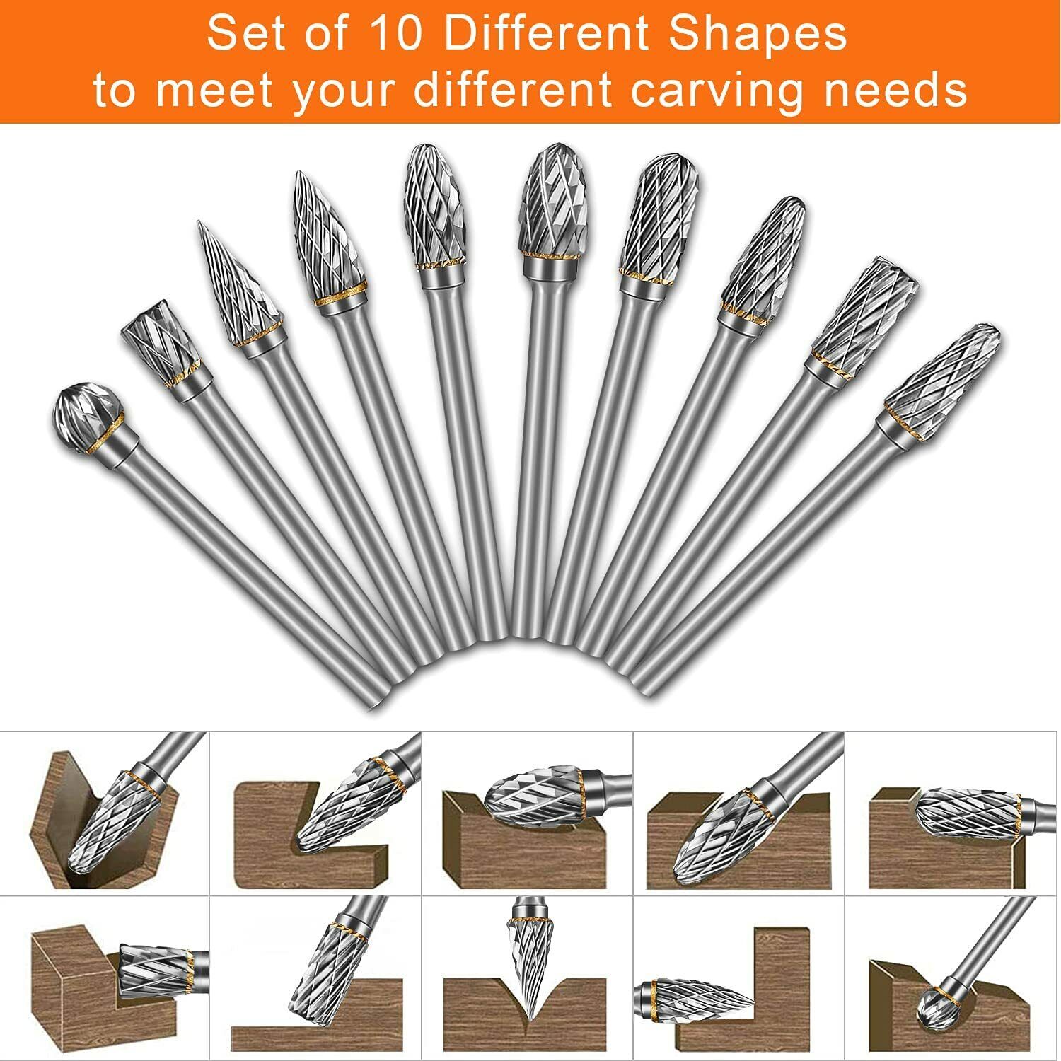 Tungsten Carbide Rotary Burr Bit Set 1/8" Cutting Carving Burrs for Dremel Tool Satc Does Not Apply - фотография #5