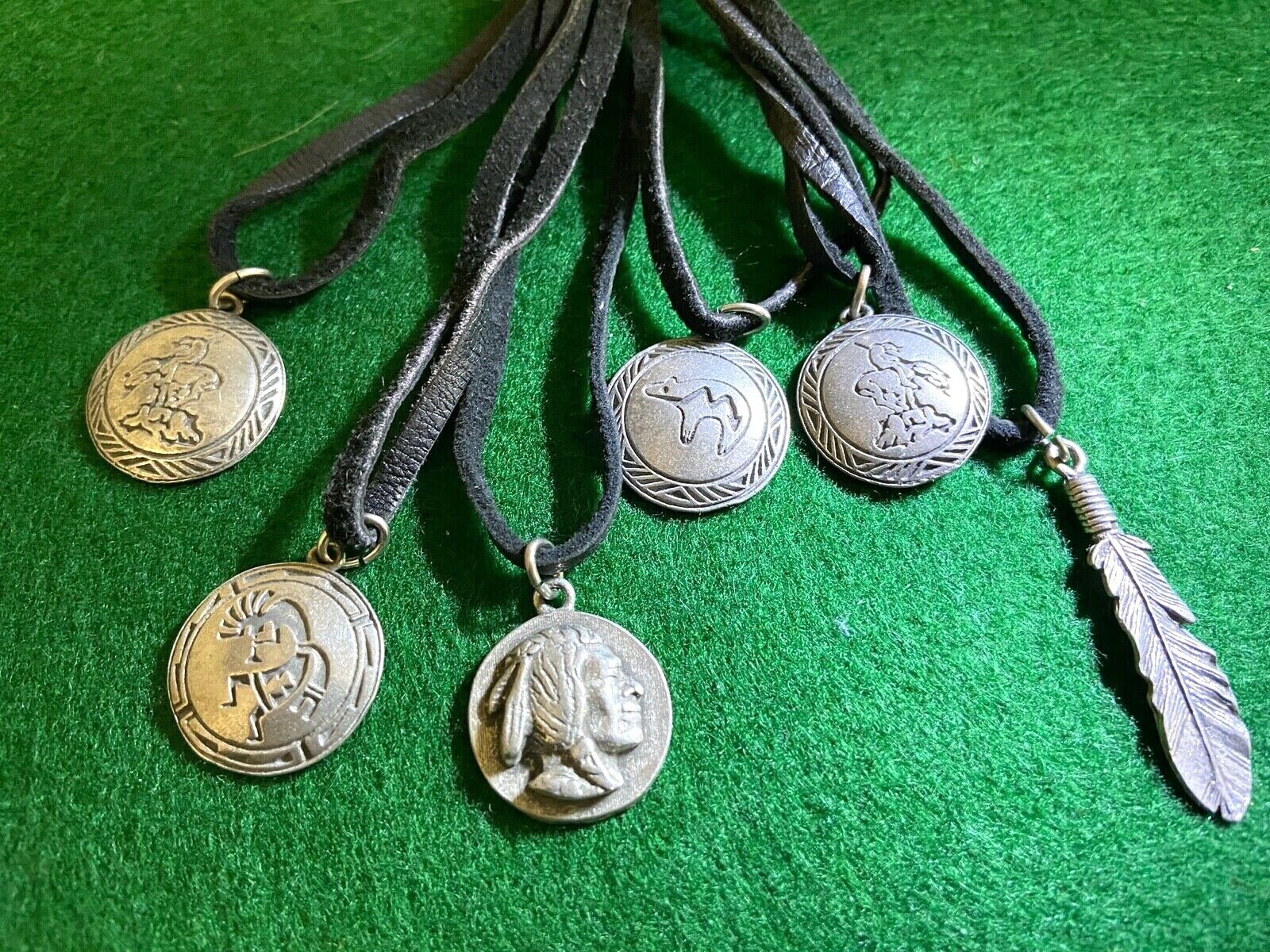Lot of 6 - Western Style Pendants w/Leather Cord Necklace Unknown