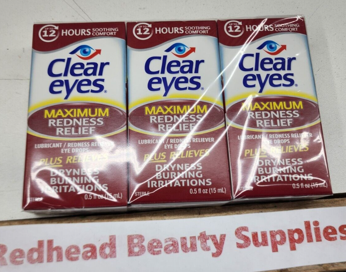(3 pack) Clear Eyes Maximum Redness Relief Eye Drops .5 fl oz each EXP 03/24 Clear Eyes BD15261