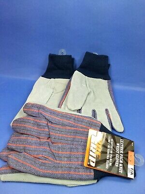 4 pairs work gloves TRUE GRIP LEATHER PALM knit wrist cuff & cotton denim back  TRUE GRIP 9210 - фотография #6
