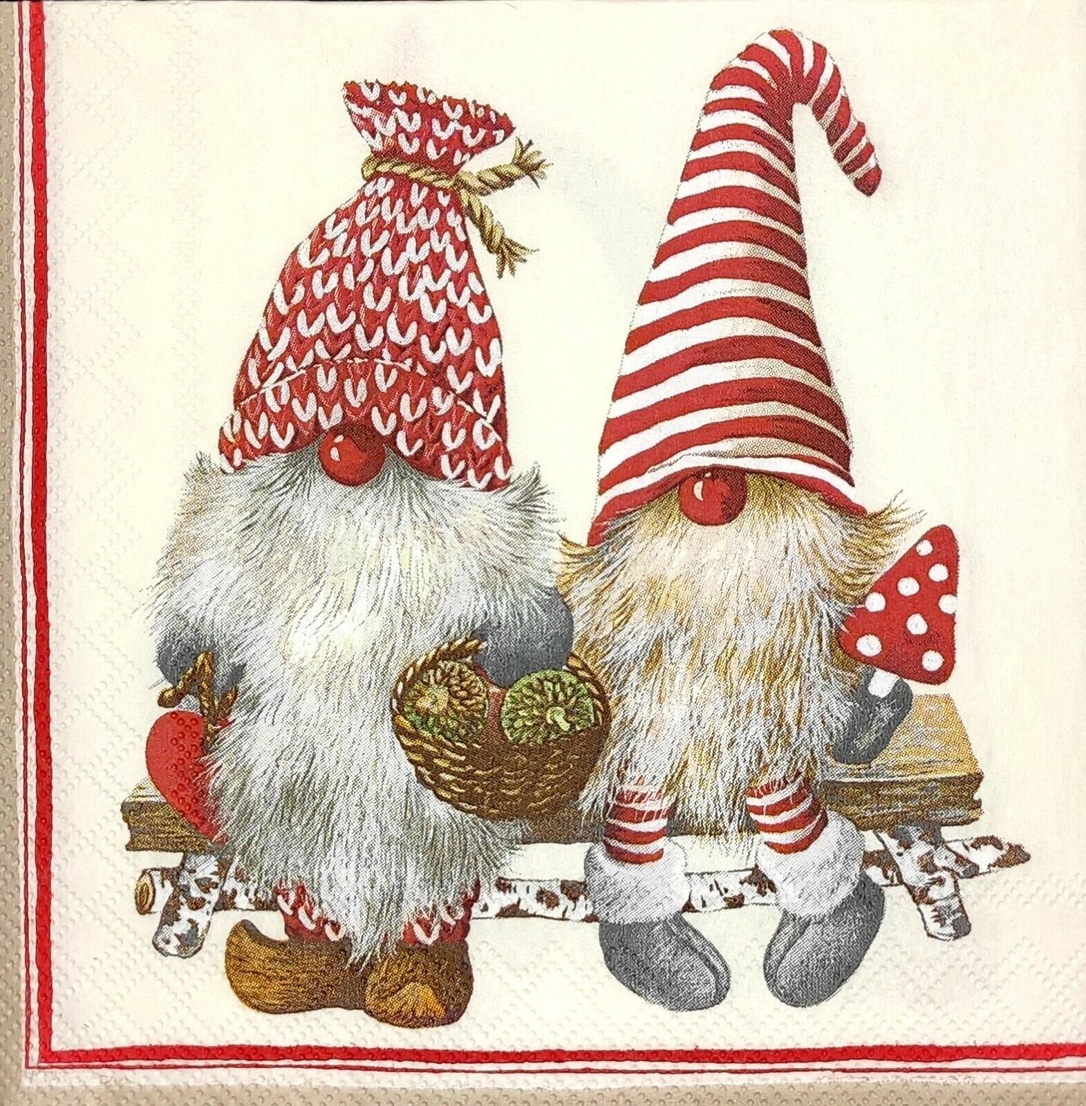 S116# 3 x Single SMALL Paper Napkins For Decoupage Christmas Tomte Gnome Couple IHR C743010