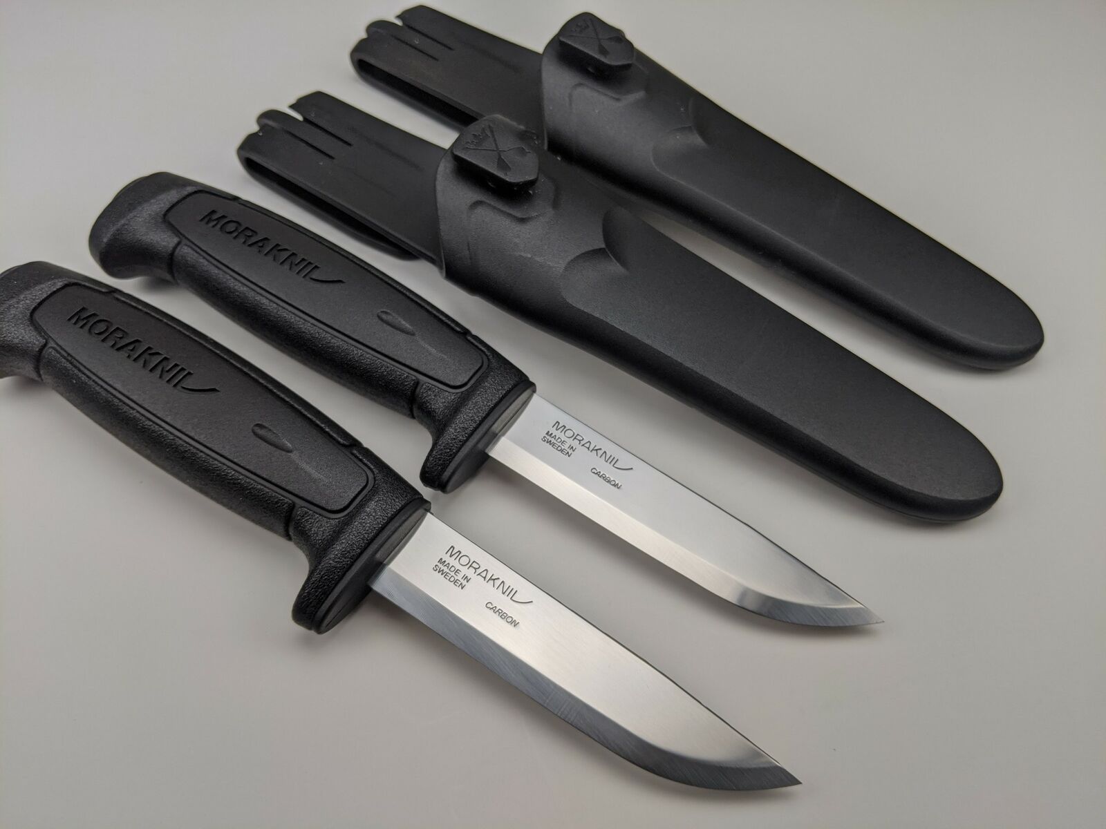 2 Pack Lot - Morakniv Basic 511 Knife & Sheath - 2 Black Mora Knives & Sheaths Morakniv