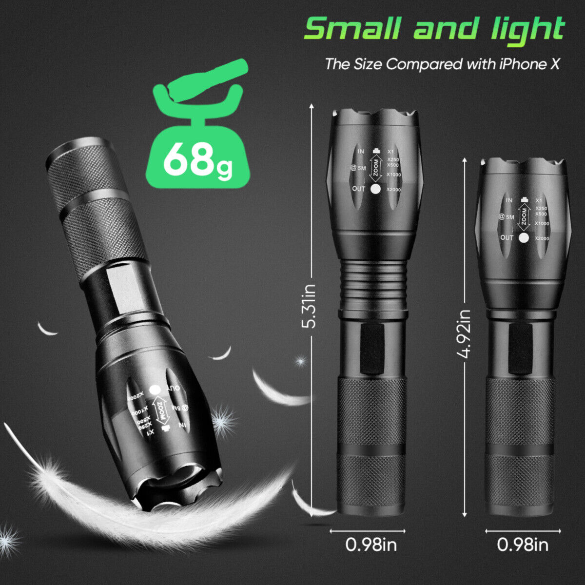 5X Tactical 18650 Flashlight LED High Powered 5 Modes Zoomable Aluminum Light Wholefire X800 - фотография #4
