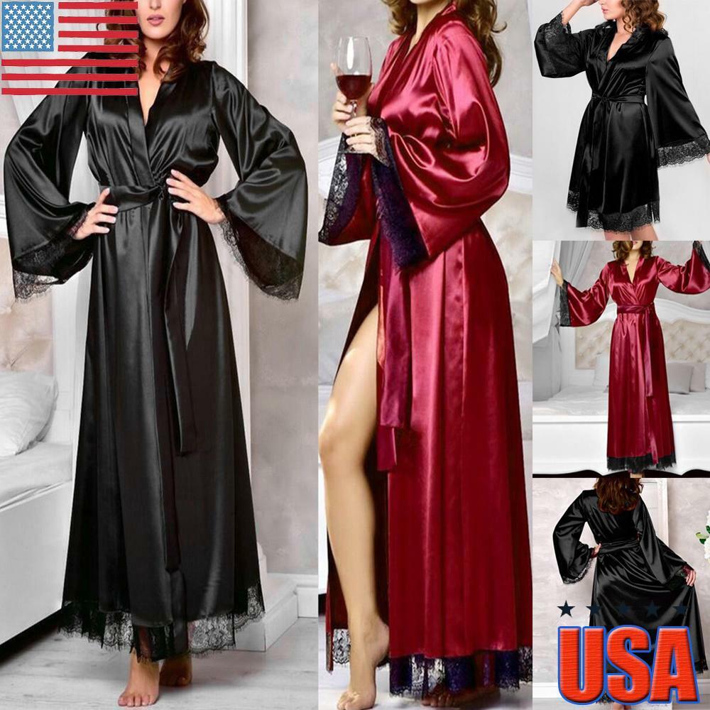 Plus Size Women Sexy Lace Bath Robe Sleepwear Ladies Satin Silk Kimono Nightwear Unbranded Does Not Apply