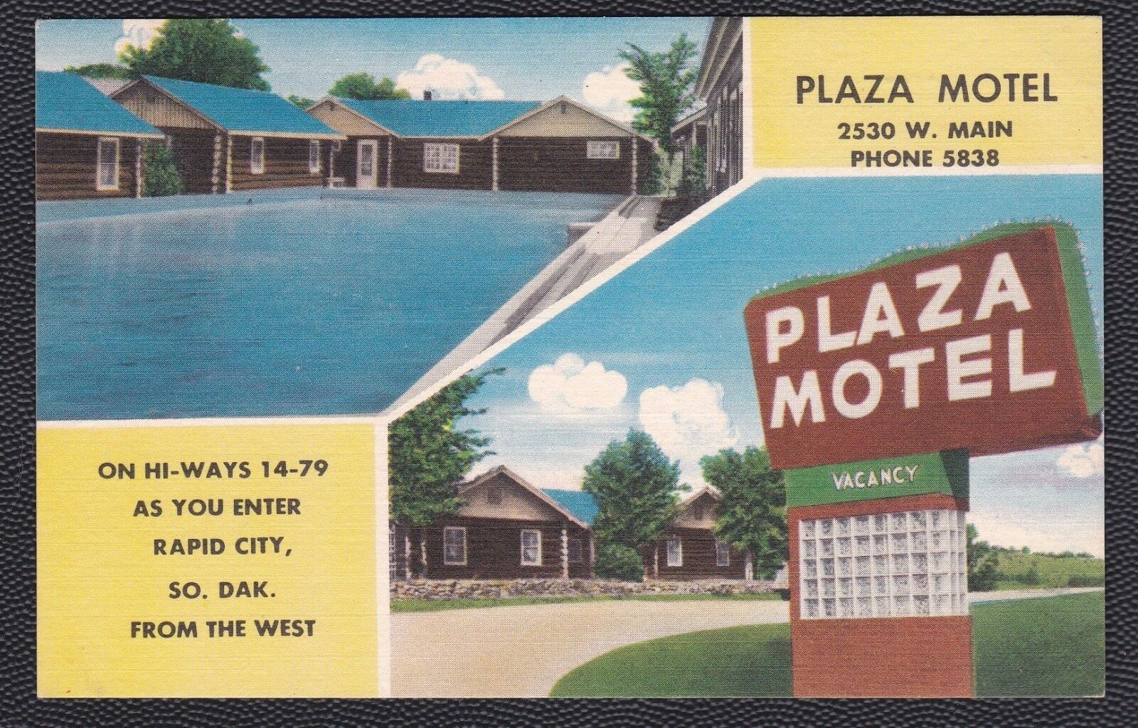 1950s Plaza Motel & Wheel Inn, RAPID CITY SD postcards, LOT 2 not mailed RARE Без бренда - фотография #2