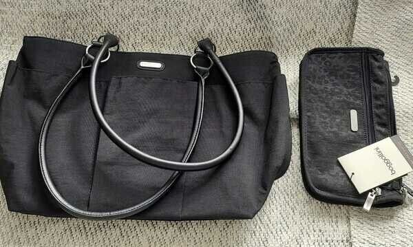 Baggallini  A La Carte Tote leather handles black & pattern make up bag(2) ITEMS Baggallini Baggallini A La Carte - фотография #11