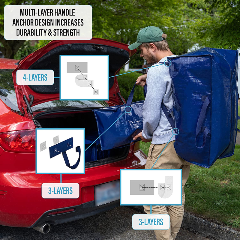 6 Pack Heavy Duty Extra Large Moving Bags W/Backpack Straps Strong Handles & Zip Does not apply - фотография #4