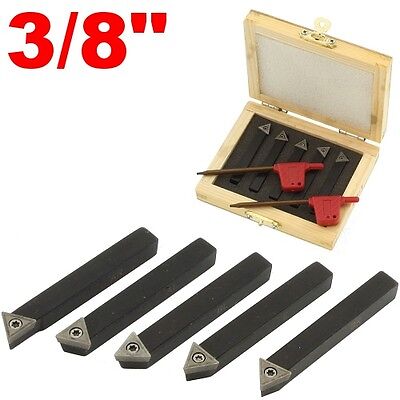5 pc 3/8" Indexable Carbide C6 Insert Tool Bit & Holder Mini Lathe Set Anytime Tools AT200527