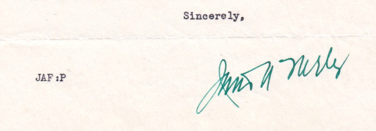James A. Farley, former US Postmaster CEO Coca Cola Letter Signed in green, 1946 Без бренда - фотография #2