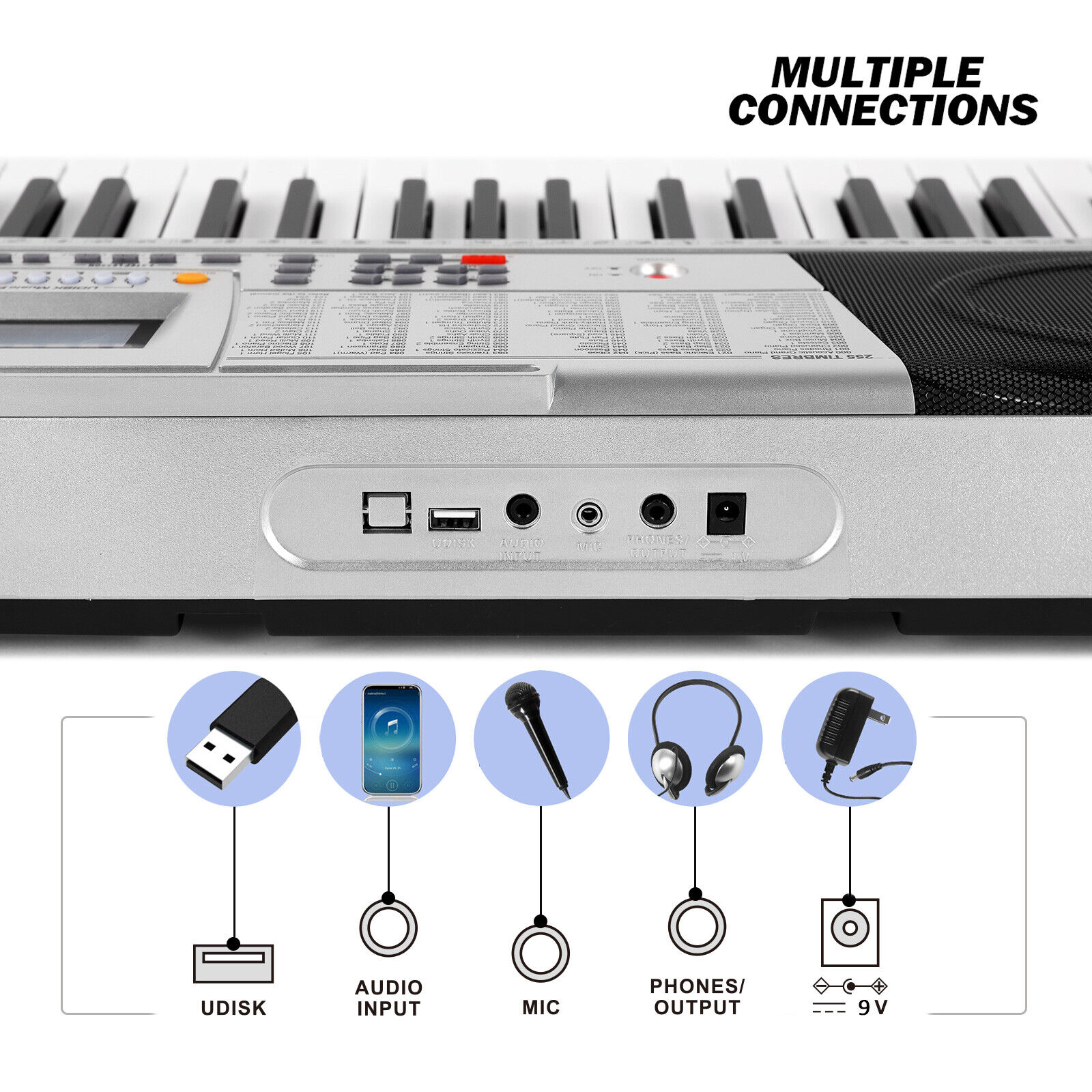 61Key Electronic Keyboard Piano Portable Digital Organ Lighted Key USB Headphone Mustar S6010400 - фотография #10