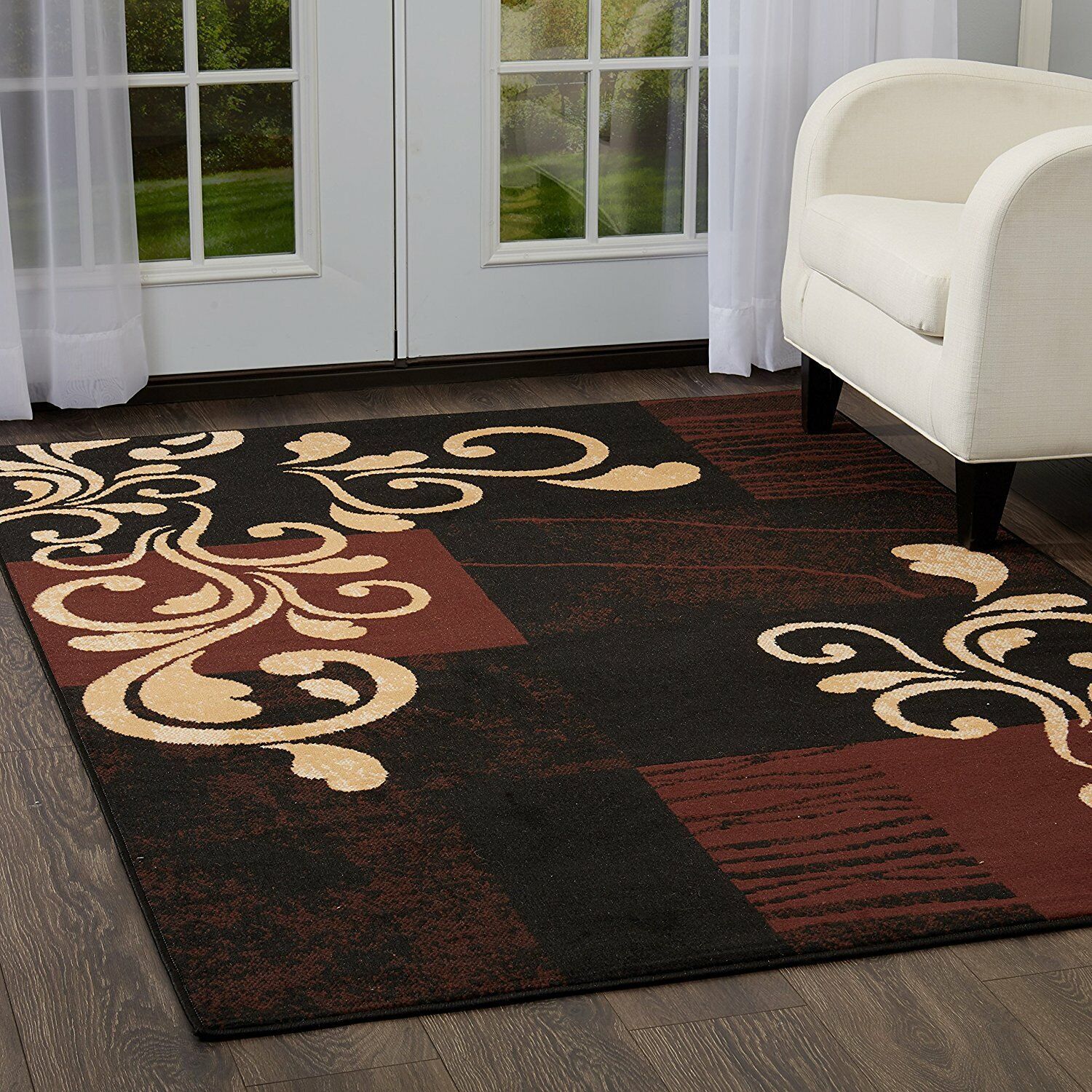 Black Brown Gold Scroll 3 pc Area Rug Set Accent Mat Carpet Runner 5 x 7 ft 2x3 Unknown Does Not Apply - фотография #6