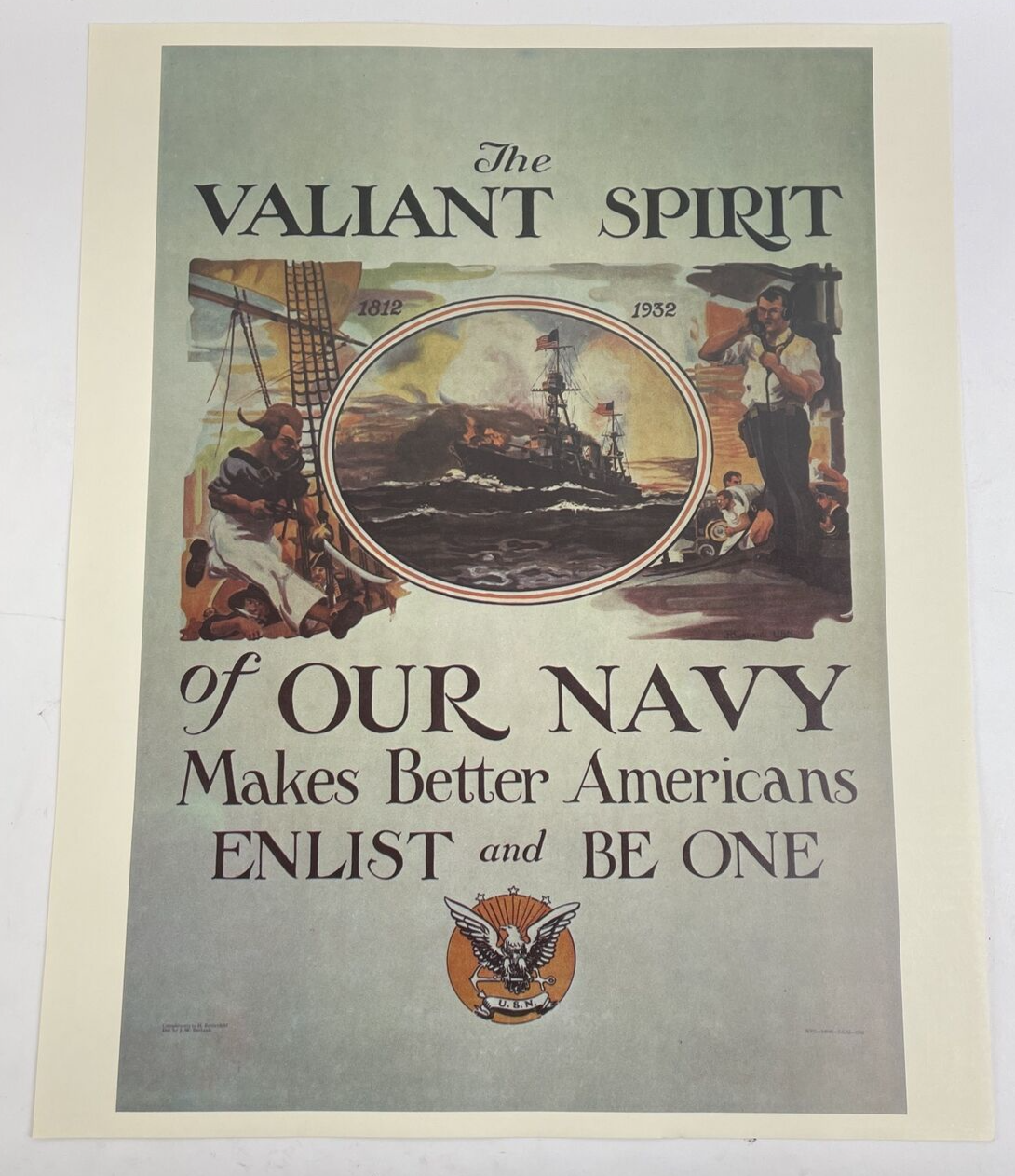 THE VALIANT SPIRIT OF OUR NAVY 20"X 16" Enlistment Poster ( 1932 pre-WWII ) REPO Без бренда