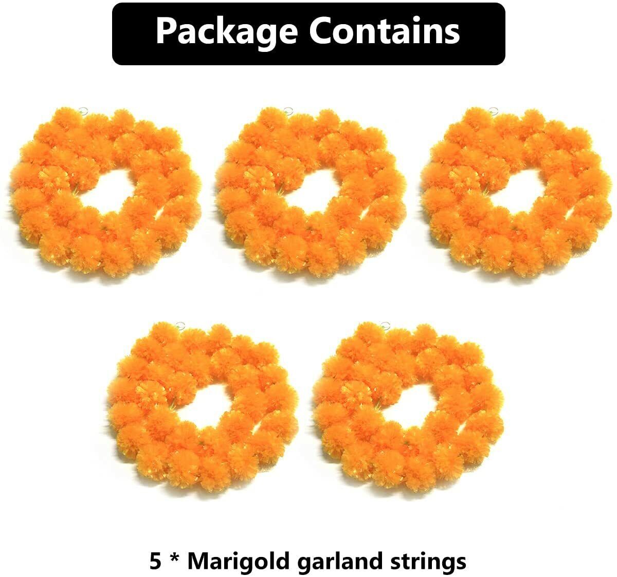 5Pack Marigold Garlands 5ft Artificial Marigold Flower Garland For Pooja/Puja TQS Does not apply - фотография #7