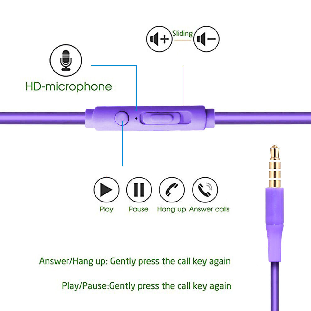 Purple Color 3.5 mm Earbuds with Microphone and Playback Control Stereo Headset Generic NM05IB02 - фотография #3