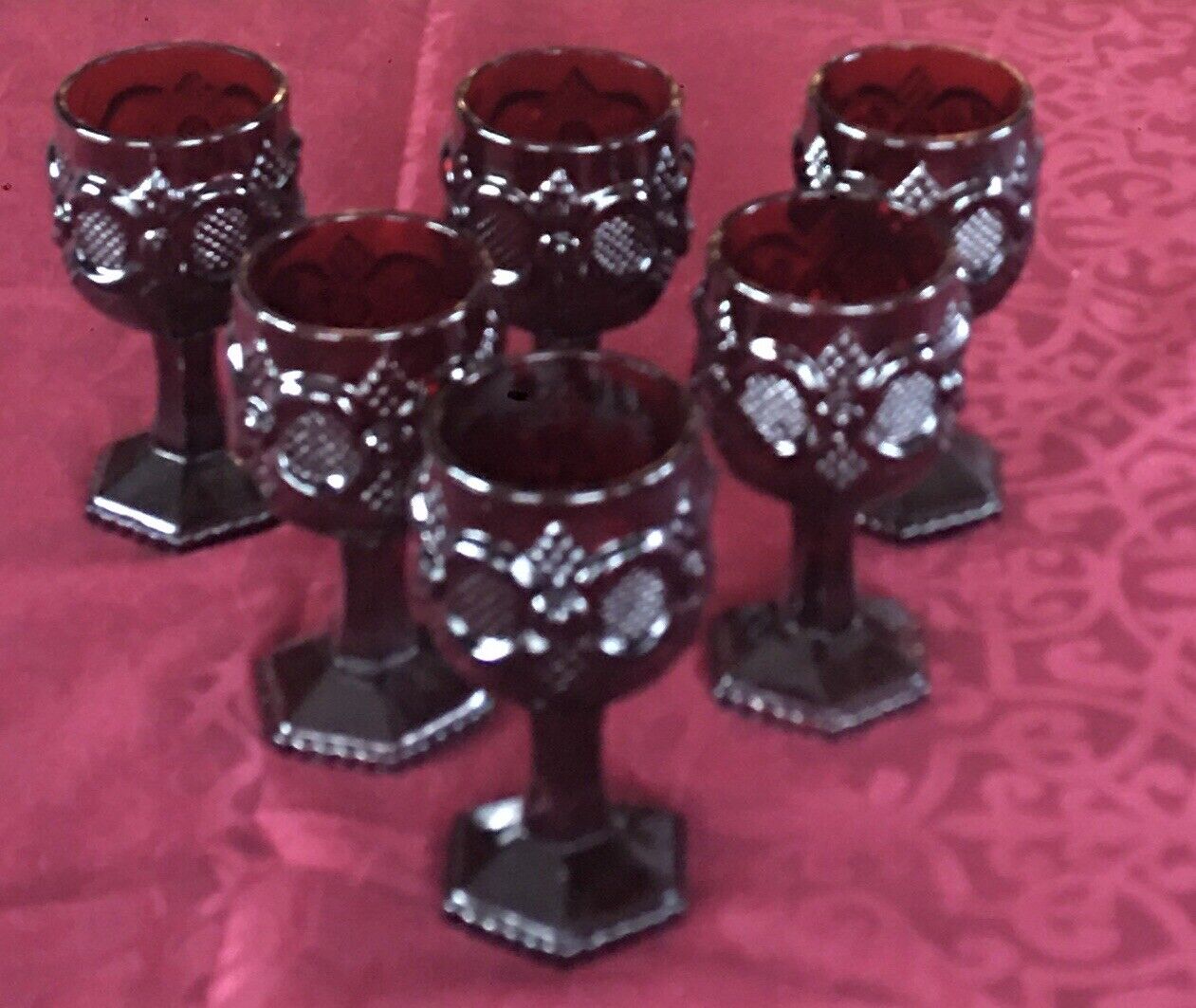 VINTAGE Fostoria Red Glass Cordials 4 oz. CAPE COD for Avon 6-PC Set (1976-1992) Fostoria for Avon - фотография #2
