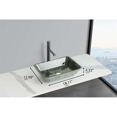 Pemberly Row Rectangular Tempered Glass Vessel Bathroom Sink in Green Без бренда PR-4753-2799468