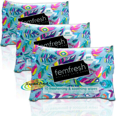 3x Femfresh Intimate Hygiene Skin Care Feminine Freshening Travel Size Wipes 10s Femfresh 501374