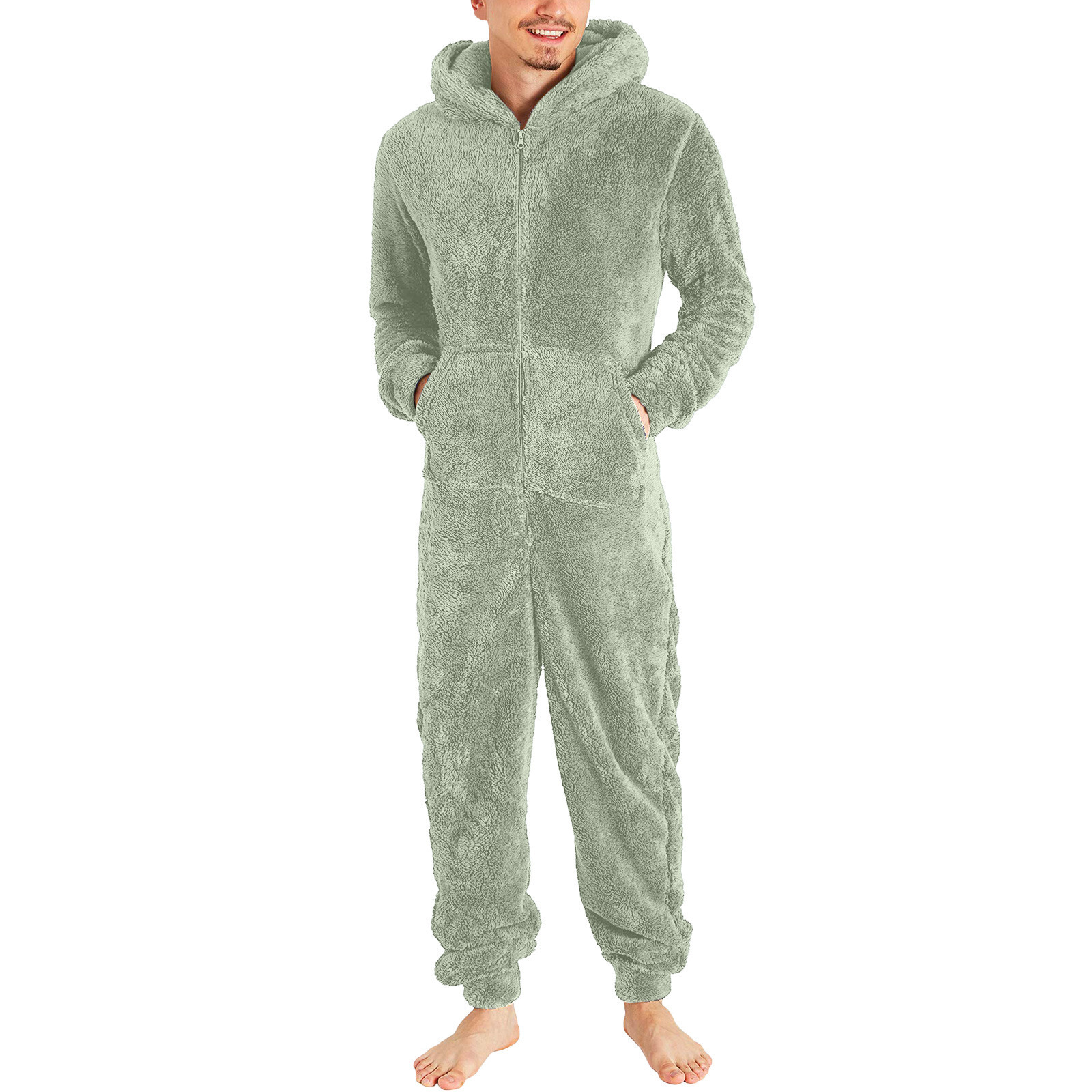 Men Artificial Wool Long Sleeve Pajamas Casual Jumpsuit Pants for Men Formal Unbranded Does Not Apply - фотография #12