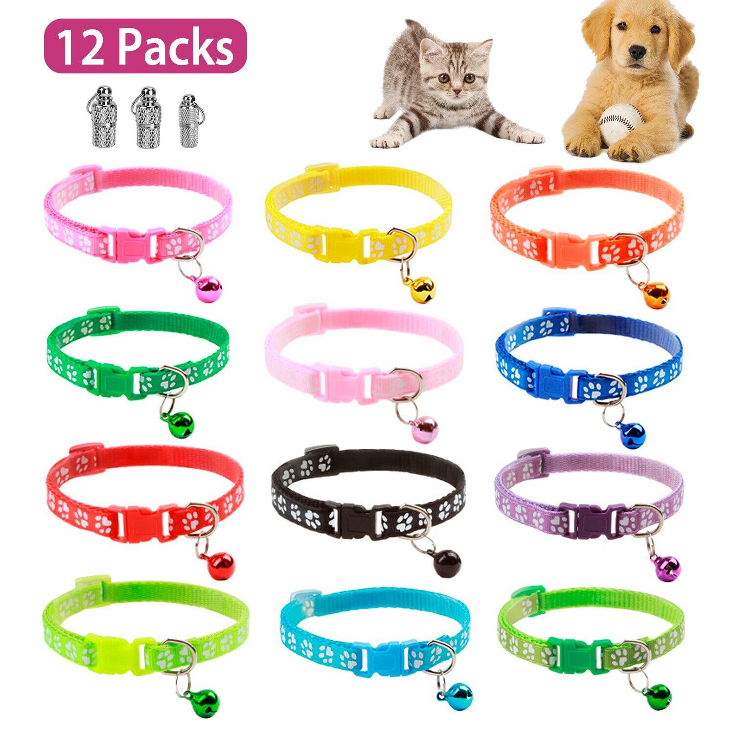 12Pcs Adjustable Bell Name Tag Safety Buckle Collar For Cat kitten Dog Puppy Pet iMounTEK Does not apply