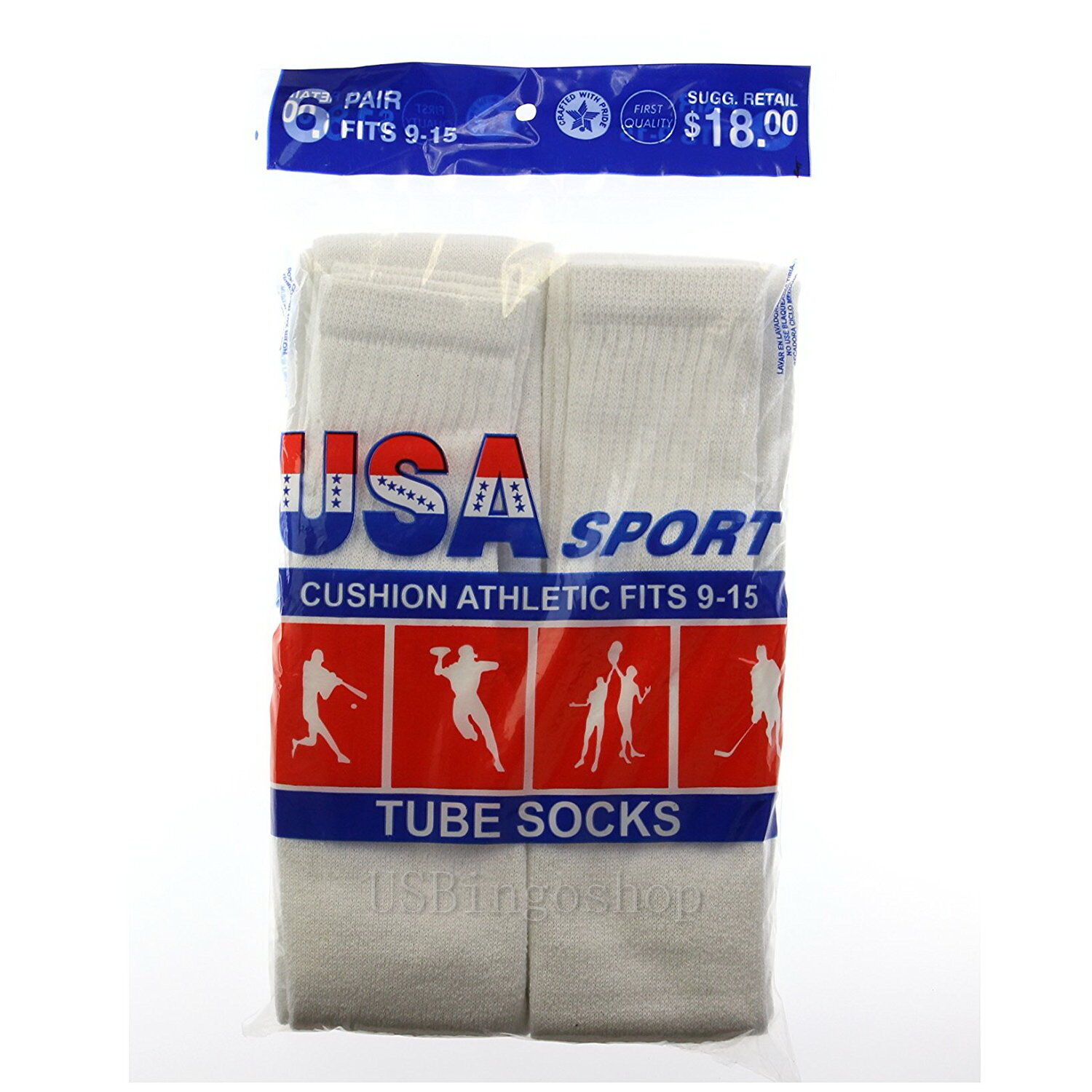 6 Pairs New Men's Cotton Athletic Sports Tube Socks 9-15 White U.S.A.sport