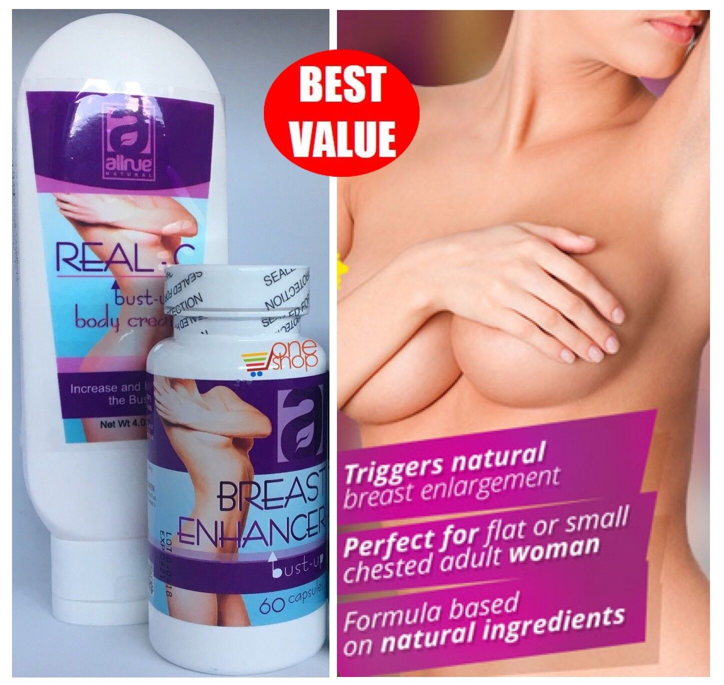 Real C Breast Growth Enhancer Firm Cream Bust Enlargement Pills Firming Capsules AllNue Bust Up