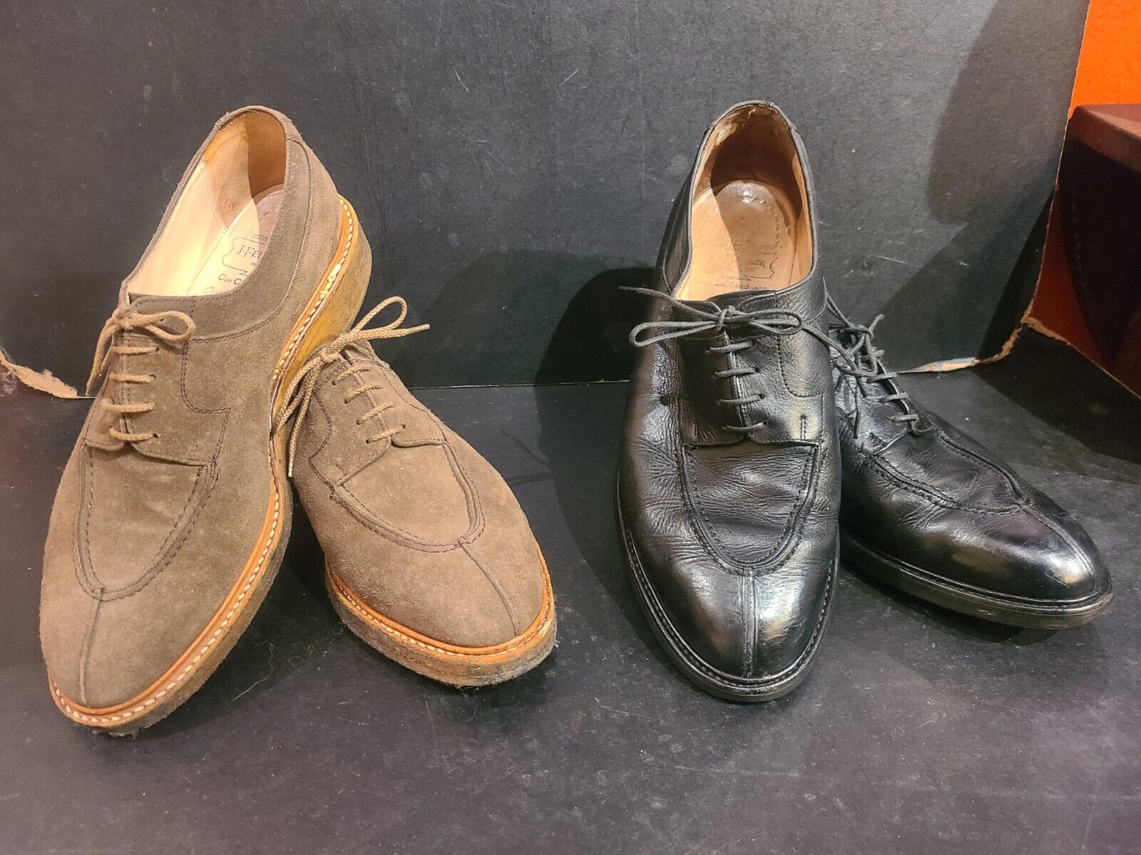 2 Pair JOSEPH FENESTRIER PARIS Shoes, Brown Suede & Black Leather Split Toe, 11E Joseph Fenestrier