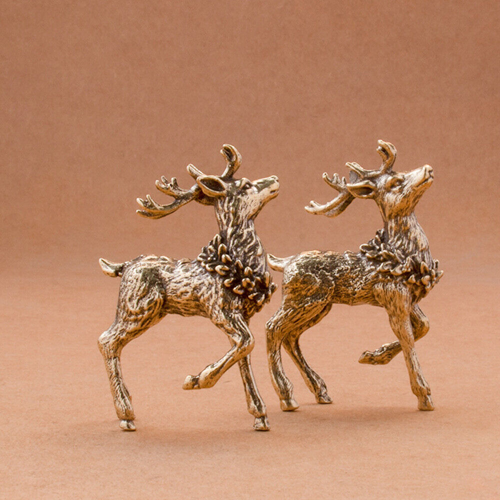 2Pcs Solid Brass Sika Deer Figurine Small Statue Home Ornament Figurines Без бренда - фотография #2