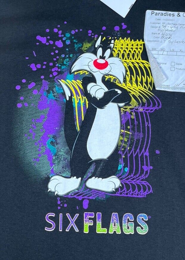 (M) SIX FLAGS SYLVESTER Paint Shirt YOUTH LOONEY TUNES Tee RARE PP Sample NWT Six Flags - фотография #2